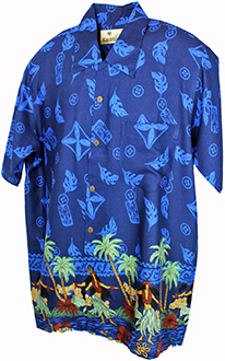 Hula Dancer Blue Hawaiian Shirt