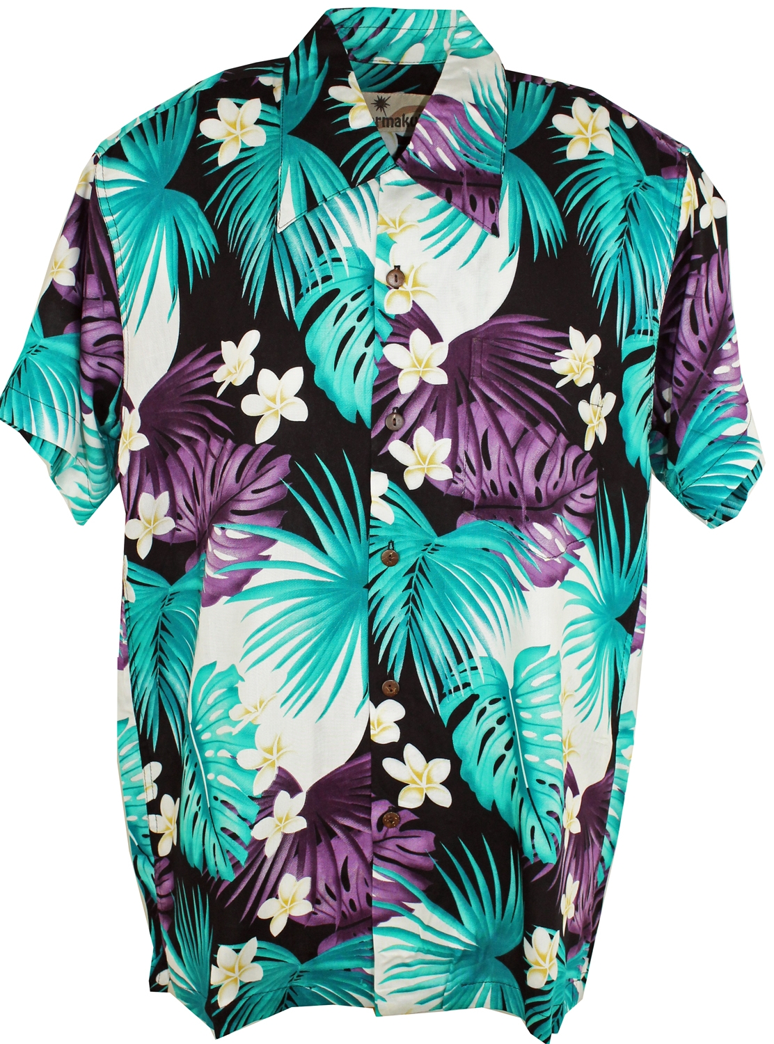 Original Hawaiian Aloha Shirt By P.L.A. - Gentian Blue Floral Print, 100% Cotton, Men's Casual Short Sleeve
