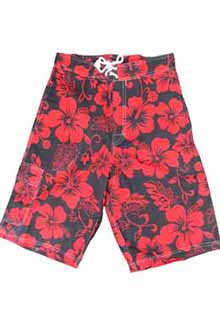 Hibiscus Rot and Schwarz Bermuda Shorts